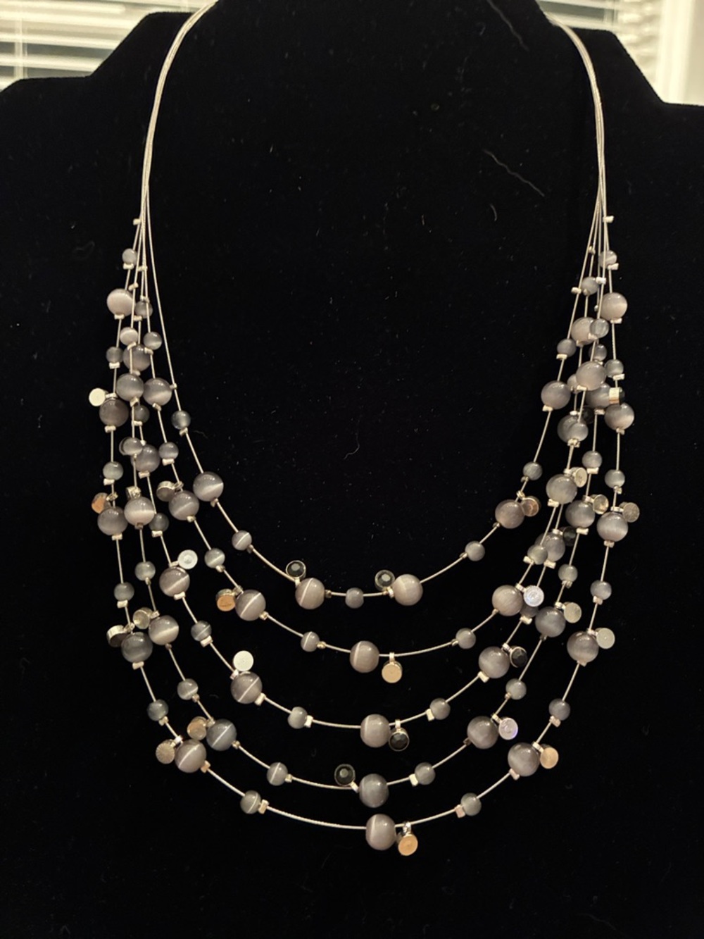 Multi-Strand Gray Bead Necklace